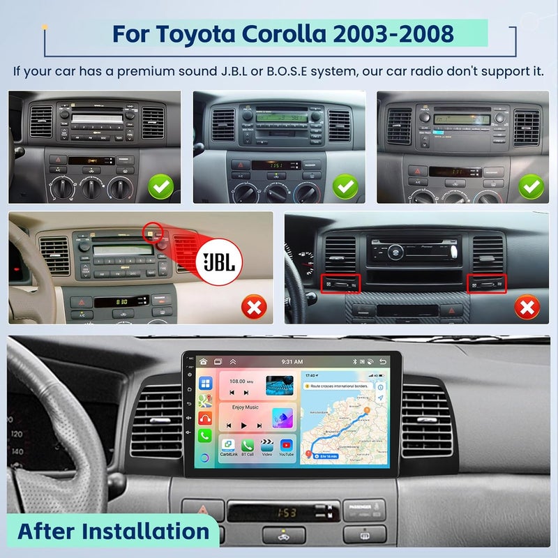 Inefala [8 Core 4+64G] Android Car Stereo for Toyota Corolla EX 2005-2012 with Wireless Carplay Android Auto, 9 Inch HD Touchscreen Car Radio with GPS WiFi Bluetooth5.0 FM/RDS EQ DSP SWC Backup Camera - Image 2